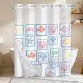 Double Layer Shower Curtains, No-Hook Cute Shower Curtain with Snap-in Weighted Shower Curtain Liner, Water Repellent & Quick-Dry Bath Tub Curtain, Cartoon Ocean Creature Stamp Pattern, 71"W x74"L - color: Ocean Stamps