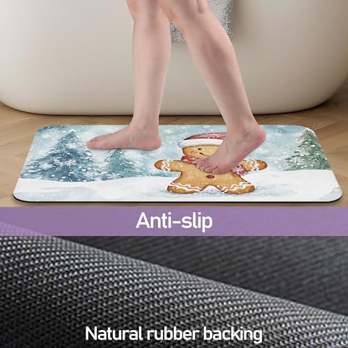 Cookie Winter Bath Mat, Water Absorbent Quick Dry Thin Bathroom Floor Mat, Rug for Bathroom Kitchen 17"x30" - color: Cookie Winter