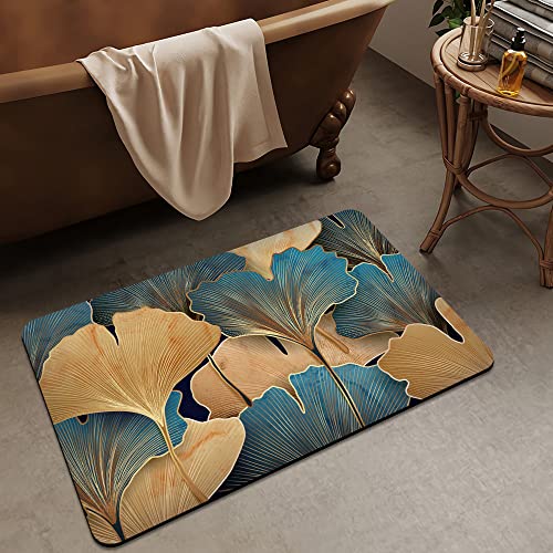 Bath Mat Rug,Gold Ginkgo Leaf Non Slip Quick Dry Super Absorbent Thin Bathroom Rugs Fit Under Door-Easy to Clean Bathroom Floor Mats-Shower Rug for Shower Sink Bathtub(20" x 31"in) - color: Gold Ginkgo Leaf, size: 1'8" X 2'8" (Rectangular)