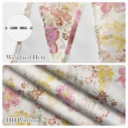 Vintage Floral Shower Curtain with Hooks - Pastel Botanical Flower Design Curtain for Bathroom Decor, Waterproof Fabric Bath Curtain for Rustic Farmhouse Style Home Apartment, 71x74 Inch - color: Floral-a