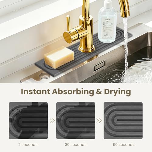 Premium Diatomite Stone Drying Mat for Kitchen Counter, Faucet Mat for Kitchen Sink, Sink Protector & Splash Guard, Quick-Dry Kitchen Sink Mat,Super Absorbent (Gray, 15.8"x4") - color: Gray-D