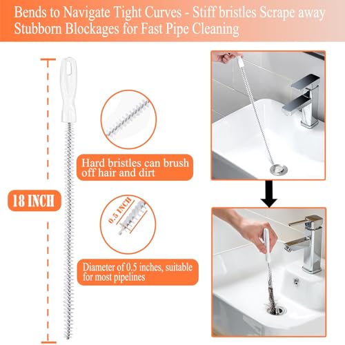 79 Inch Drain Snake Hair Drain Clog Remover Tool, Flexible Sink Snake Drain Cleaner Tool Set, Plumbing Snake for Toilet Sewer Shower Kitchen Bathroom Tub Clogged Hair Removal Cleaning Tool Set