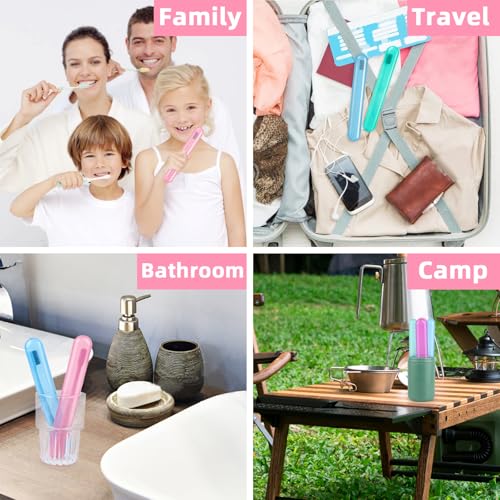 Hooqict 4 Pack Travel Toothbrush Case Portable Travel Toothbrush Holder Plastic Toothbrush Container Protector Cover Case for Traveling, Bathroom, Camping, Home, School, Business - color: Cyan, Pink, Purple, Blue