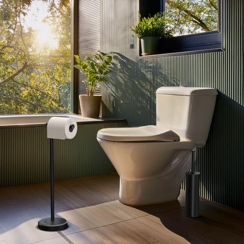 Gatco 1437MX Latitude II Freestanding Toilet Paper Holder Stand, Weighted Base, 22.25-Inch H, Matte Black - color: Matte Black