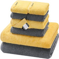 8-Piece Cotton Bath Towel Set with Hanging Loops for Bathroom, Yellow&Gray | Complete starter set for daily showers, sink-side use, small bathrooms, and guest baths, OEKO-TEX certified, easy care - color: B01: Yellow & Gray