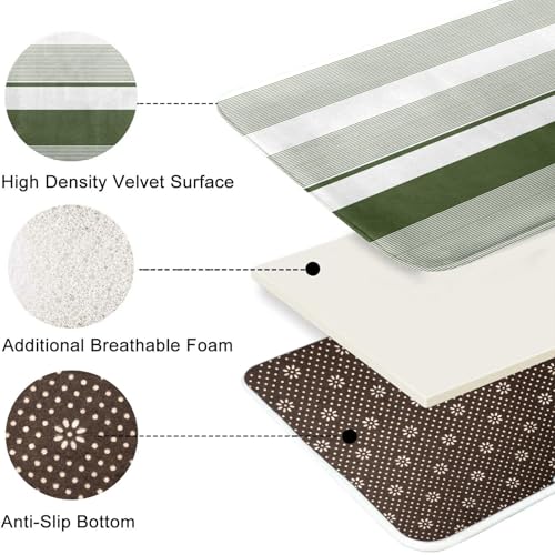 ArtSocket Green Striped Bathroom Set with Shower Curtain and Bath Rugs and Accessories,Boho Modern Non-Slip Shower Curtain Set,Bathroom Decor 3 Pcs - color: Green Striped