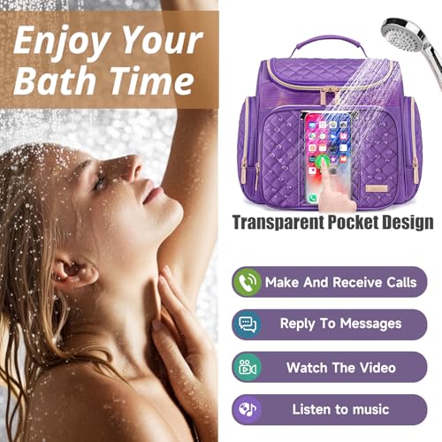 Tealari Large Toiletry Bag for Women Men,Bathroom Bag,Water Resistant Shower Bag,Makeup Bag,Portable Shower Caddy for College Dorm,Hanging Travel Toiletry Bag with Transparent Waterproof Phone Pocket - color: Purple-1