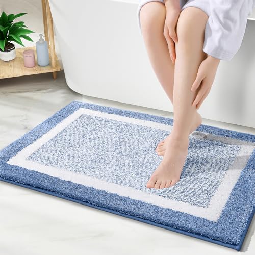 OLANLY Bathroom Rugs 30x20, Extra Soft and Absorbent Microfiber Bath Rugs, Non-Slip, Machine Washable, Quick Dry Shaggy Bath Carpet, Bath Mats for Bathroom Floor, Tub, Shower, Blue - color: Blue and White, size: 30" X 20"