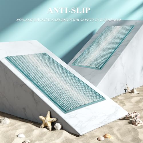 BSICPRO Bathroom Rugs and Mats Sets, 2 Piece Thick Absorbent Chenille Bath Mat Rug Set Non Slip, Soft Shaggy Bath Room Floor Mats for Bathroom, Machine Washable (Aqua Green, 20" x 32" Plus 16" x 24") - color: Aqua Green, size: 20" x 32" Plus 16" x 24"