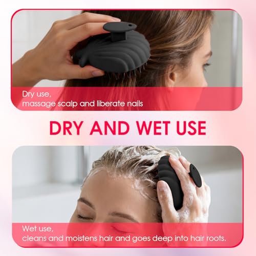 Silicone Scalp Massager Hair Growth,Hair Scrubber Scalp Stimulator Exfoliator Brush with Soft Bristles for Wet Dry Scalp Care (Black) - color: Black