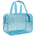 Clear Blue Star Large Makeup Bag with Star Pattern 12x5x8 inch, Travel Cosmetic Bag with Handle, Durable PVC Material Washbag Zipper Opening Design for Makeup Travel Organizer or Gym Use - color: Blue, style: Star