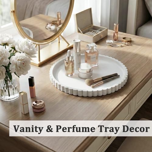 HighHerz Silicone Bathroom Countertop and Vanity Tray, Round Silicone Bathroom Tray, Modern Bathroom Decor, Coffee Table Decor, Decorative Tray for Candle, Perfume, Plants (White, 9 inch) - color: White, size: 9"