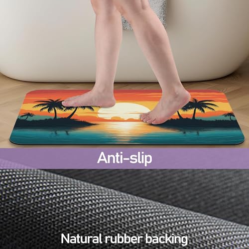 Summer Sunset Bathroom Rugs Mat, Super Absorbent Quick Drying Floor Mat for Bathroom Entryway 17"x30" (Palm Trees) - color: Sunset Palm Trees