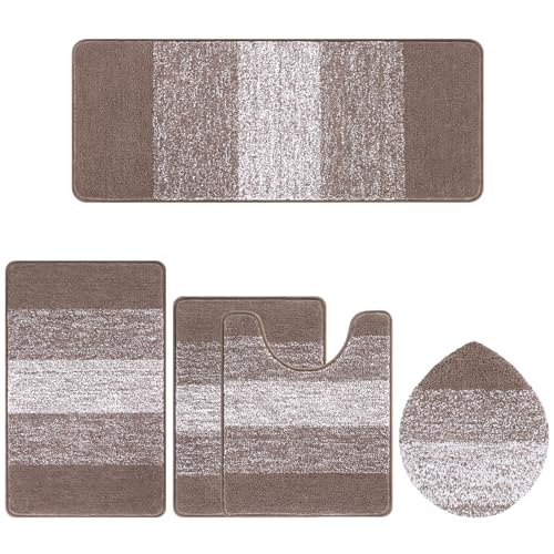 Bsmathom Bathroom Rugs Sets 5 Piece, Soft Absorbent Microfiber Bath Rugs with U-Shaped Contour Toilet Rug and Toilet Lid Cover, Thick Non-Slip Plush Shaggy Bath Mat Set,Coffee - color: Coffee, size: 18"x26"+20"x31"+20"x48"+U20"x24"+Cover19"x21"
