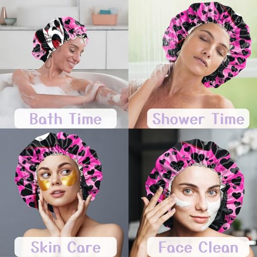 Luxury Shower Cap Silk Satin Lined Waterproof Reusable Adjustable Elastic Dry Hair Bathing Caps Cute for Women Girls-Shout - color: C-9-Shout