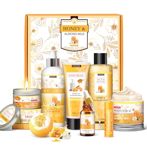 Gifts for Women, Birthday Gift for Women, 9 Pc Almond Milk & Honey Bath and Body Gifts Set, Self Care Gifts Spa Gift Basket, Relaxing Bath Sets for Mom, Girlfriend, Sister, Female Friends, Coworker