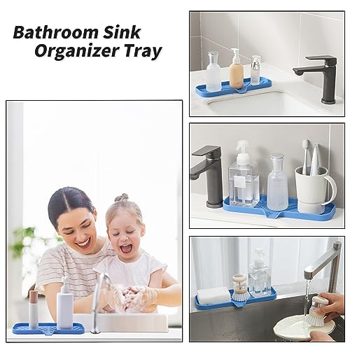 MicoYang Silicone Soap Dish with Drain Spout — Self-Draining Double Sink Organizer Tray for Kitchen & Bath, Dispensers, Sponges & Soap Holder, Non-Slip & Dishwasher Safe, Lichen Blue (Large, 12"×4") - color: Lichen Blue, size: L(12"×4")