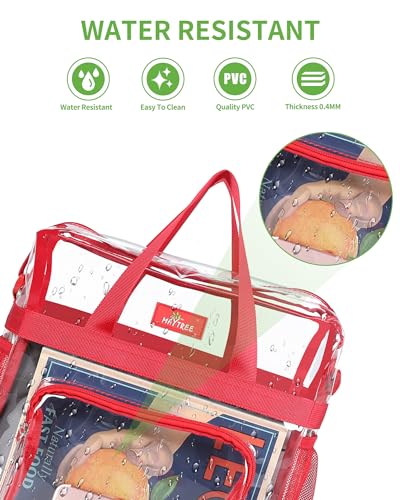 MAY TREE Clear Bag for Stadium Events 12×6×12 Clear Tote Lunch Bag with Reinforced Straps for Work, Sporting Events and Gym, Red - color: Red