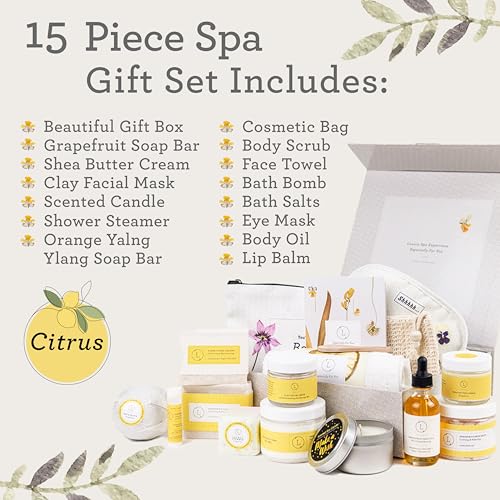 Lizush Luxury Citrus Spa Gift Basket - 15-Piece Handmade Self-Care Set for Relaxation, Perfect Gift for Women, Wife, Mom, or Best Friend - Handmade in the USA - size: Citrus 15 Piece