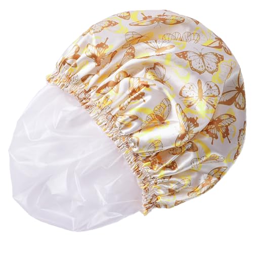 Shower Cap for Women,4 PCS Elastic and Reusable Bath Caps, Double Layers Shower Caps Reusable Waterproof, Bathing Shower Caps, Environmental Bath Hair Protection Cap - Butterfly D - color: Butterfly D