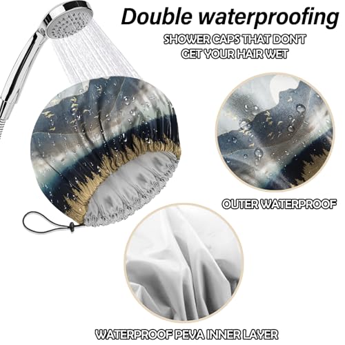 2 PCS Shower Cap Reusable Waterproof Double Layers Hair Caps Shower Bath Adjustable Elastic Hat for Women Girls Cute Aesthetic-Forest - color: AI16-Forest