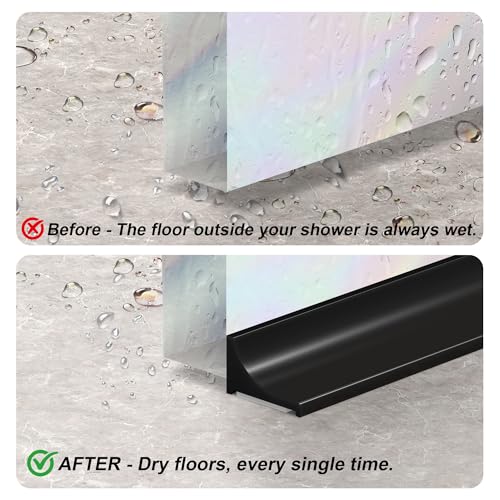 67Inch Shower Threshold Water Dam, Self-Adhesive Silicone Shower Barrier Water Stopper Shower Door Bottom Seal Strip Shower Splash Guard for Bathroom Kitchen Bathtub - color: Black, style: 67 inch