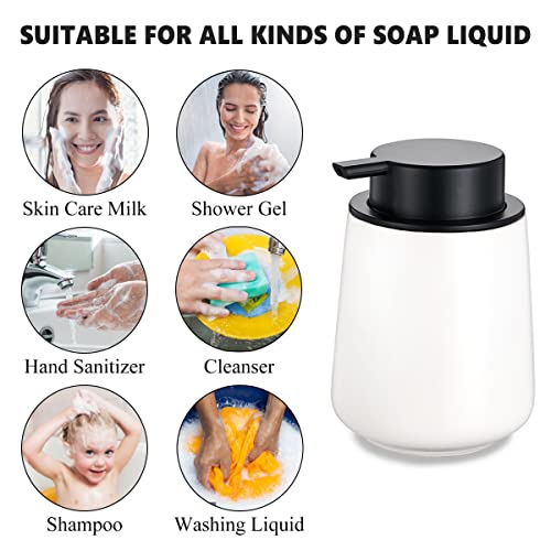 12Oz Hand Soap Dispenser Set - 2 Pack Ceramic Foam Soap Dispenser Set with Easy-to-Press Black Pump, Refillable Mordern Foaming Dish Soap Dispensers for Bathroom & Kitchen (White, Foam Pump) - color: White Foming Dispenser