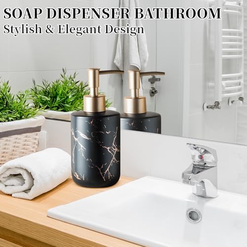 Gold Soap Dispenser, Dish Soap Dispenser for Kitchen Liquid Soap Pump Dispenser for Shower, Ceramics Refillable Hand Soap Lotion Dispenser, Shampoo Lotions Bottle for Bathroom, 10.5 OZ (Black). - color: Black