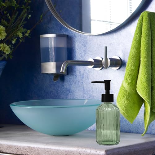 Green Glass Soap Dispenser with Black Plastic Pump, 13.5oz Refillable Liquid Hand Soap Dispenser, Lotion Dish Soap Dispenser for Modern Home Decor, Bathroom, Kitchen Countertop, Hotel - color: Green