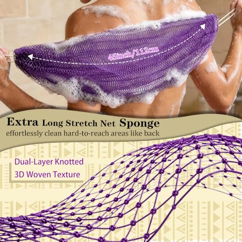2Pcs African Net Sponge Authentic, Gentle Cleansing African Exfoliating Net Sponge Shower Loofah Sponge for All Skin Types, Back Scrubber for Shower Body Scrubber (Purple & Rose Pink) - color: Purple & Rose Pink