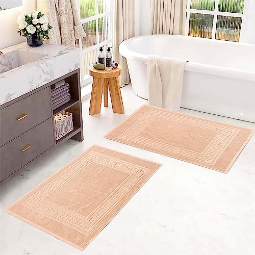 Superior Heavyweight Cotton Bath Mats, Bath Rugs For Bathroom Accessories, Washable Rug For Shower, Bath, Toilet, Modern Decor, No Backing, Luxury Hotel And Spa Quality, Set of 2, 22" x 35", Peach - color: Peach, size: 22" x 35" (Set of 2)