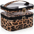 Double-layer Cosmetic Bag Makeup Bag Travel Makeup Bag Makeup Bags for Women Cosmetics Cases Portable Waterproof Foldable (Leopard) - color: 00-Brown