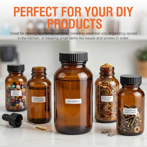 PEKYBIO 24 Pack Amber Glass Wide Mouth Packer Bottle, 120ml (4oz) Capacity with Black Screw Cap for Essential Oils, Laboratory, Sample Storage, Spices, Jewelry