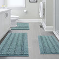 H.VERSAILTEX 3 Piece Bathroom Rugs Sets Thick Striped Bath Rugs Set for Bathroom Non Slip Soft Absorbent Bath Mat Set for Tub, Shower and Toilet(17''x24''+20''x32''+20''x24'' U-Shaped, Aqua Haze) - color: Aqua Haze