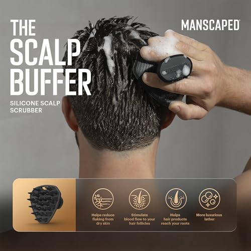 MANSCAPED® The Scalp Buffer Men’s Silicone Head Scrubber – Premium Cleansing & Exfoliating Hair Brush, Ergonomic Handheld Design for Gentle Scalp Massage (1-Pack) - size: Scalp Buffer