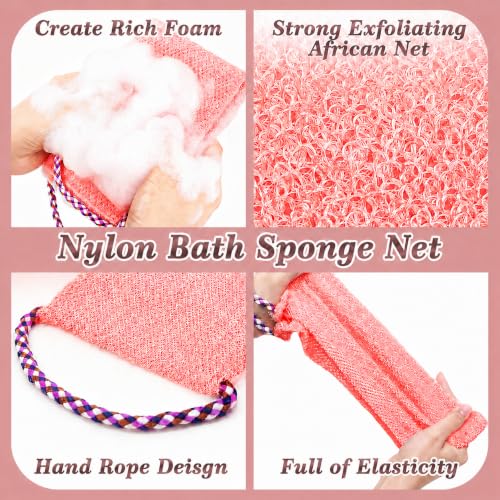 Manmihealth Dual-Sided Silicone Body Scrubber Scalp Massager & African Bath Sponge Net Set, 2-in-1 Silicone Shower Shampoo Brush Africa Wash Net Combination, Lather Well,Strong Exfoliating(Black+Pink) - color: Shower Brush+net Sponge Set (Black+pink)