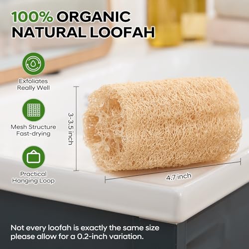 Natural Loofah Sponge 4 Pack, Organic Luffa Sponges Body Scrubber, Exfoliating Loofah Scrubber for Shower, Eco-Friendly Biodegradable Bath Loofahs for Men & Women - size: 1 Count (Pack of 4)