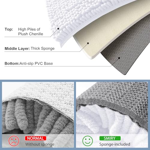 Smiry Luxury Chenille Bathroom Rugs 24x16, Extra Soft and Absorbent Shaggy Bath Mat, Machine Washable, Non-Slip Plush Carpet Runner for Tub, Shower, and Floor, Home Decor Accessories, White - color: White, size: 24'' X 16''
