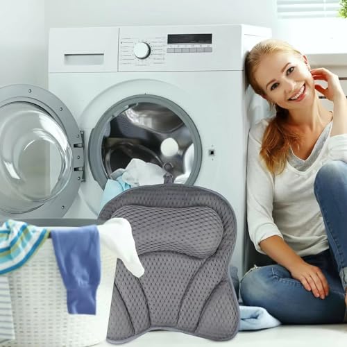 1Pack Machine Washable 4D Mesh Bath Pillow - Soft Tub Neck & Back Support with Suction Cups, White Bathtub Spa Accessory - color: Black