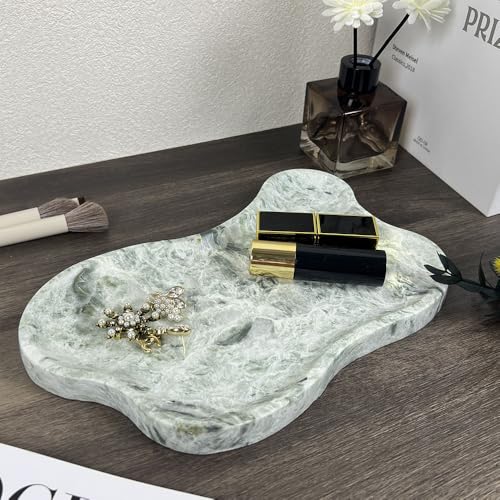 WneFu Choiziic Natural Decorative Tray, Cloud Shape, Modern Style, Polished Finish, Bathroom Kitchen Counter Vanity Organizer (Green-Marble-M) - color: Green (Marble)
