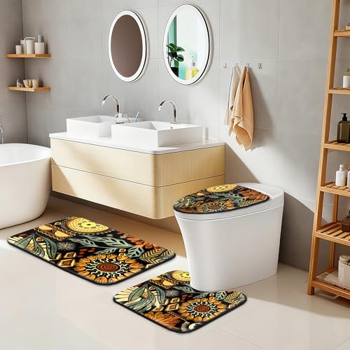 16 Pcs Shower Curtain Set with Rugs Boho and Metal Hooks Bath Mat 120gsm Heavy Weight Fabric Shower Curtains Bathroom Sets Decor Non-Slip Bathroom Rug and Bath Curtain Set 72 x 72 Inch,H-Boho - color: Boho