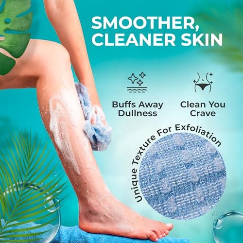 BONDI Exfoliating Shower Towel for Smooth Skin - Extra Long - Perfect for Back Scrubbing - Made in Japan