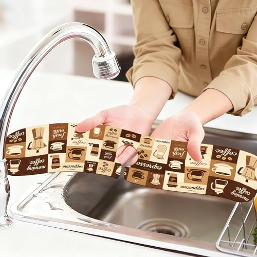 2 Pcs Kitchen Sink Splash Guard Faucet Mat Coffee Pattern Faucet Mat for Sinks Absorbing Drying Mats for Kitchen Bathroom - color: Coffee Pattern