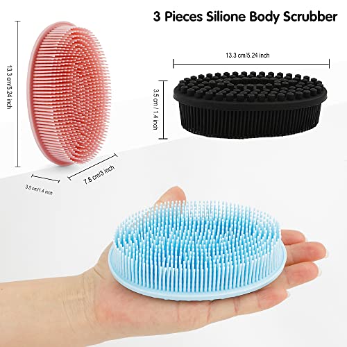 3 Pack Silicone Body Scrubber, Soft Silicone Loofah Exfoliating Body Scrubber, Silicone Body Brush Bath Shower Scrubber for Body, 2 in 1 Bath and Shampoo Wash Brush for Skin Exfoliation Men Women - size: Pink+Blue+Black