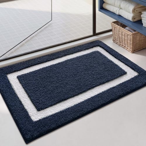 Color&Geometry Navy Blue Bathroom Rugs 30x20, Extra Soft Absorbent Microfiber Bath Rugs, Non-Slip Bathroom mat, Washable Plush Bath Mats for Bathroom, Shower, Bathtub, Laundry, Blue White - color: D, size: 20"x32"