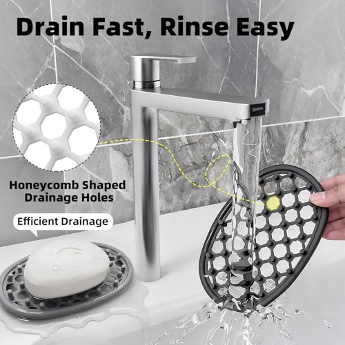 2 Pack Soap Dish for Shower, Non-Slip Silicone Bar Soap Holder with Efficient Drainage Holes for Bathroom Sink, Self Draining Soaps Saver Pad for Shower Niche, Shelf (Gray- 2Pcs) - color: Gray- 2pcs