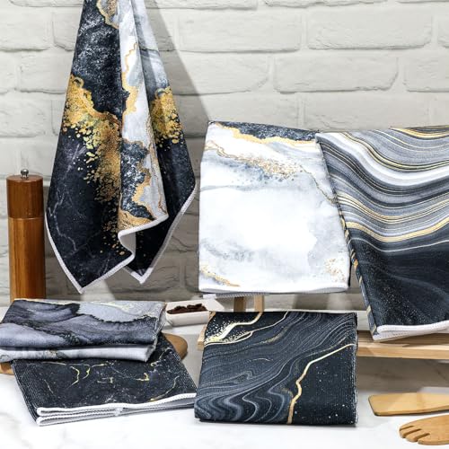 Boyiee Set of 6 Marble Kitchen Towels Gold Black Marble Tea Dish Towels 24 x 16 Inches Modern Absorbent Hand Washcloths Housewarming Gifts for Farmhouse Kitchen Bathroom Decorations - color: Marble