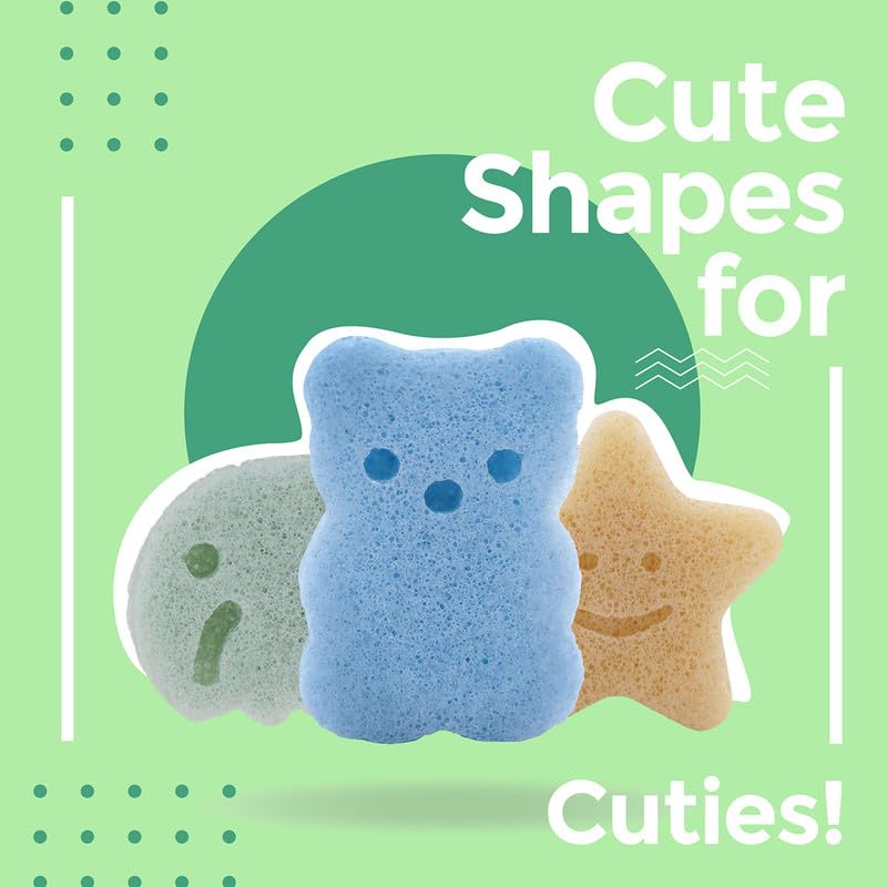 myHomeBody Konjac Sponge, Bath loofah, 3pc, Elephant, Bear & Star | Natural Safe Plant-Based, Cute Shapes Bath Sponge for bathing, Shower Sponge for bath, Body Loofah, Shower Loofah, Face Luffa - color: Elephant,bear,star