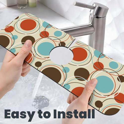 Mid Century Modern Retro Polka Dots 15" X 5.5" Kitchen Sink Splash Guard Faucet Faucet Guard Draining Mat Sink Splash Guard Faucet Kitchen Bathroom - color: Mid Century Modern Retro Polka Dots