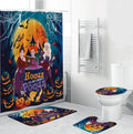 4Pcs Halloween Shower Curtain Set Hocus Pocus Witch Shower Curtain for Halloween Bathroom Decor with Anti-Slip Waterproof Bathtub Bathroom Rugs Toilet Lid Cover, 12 Hooks (Witch)